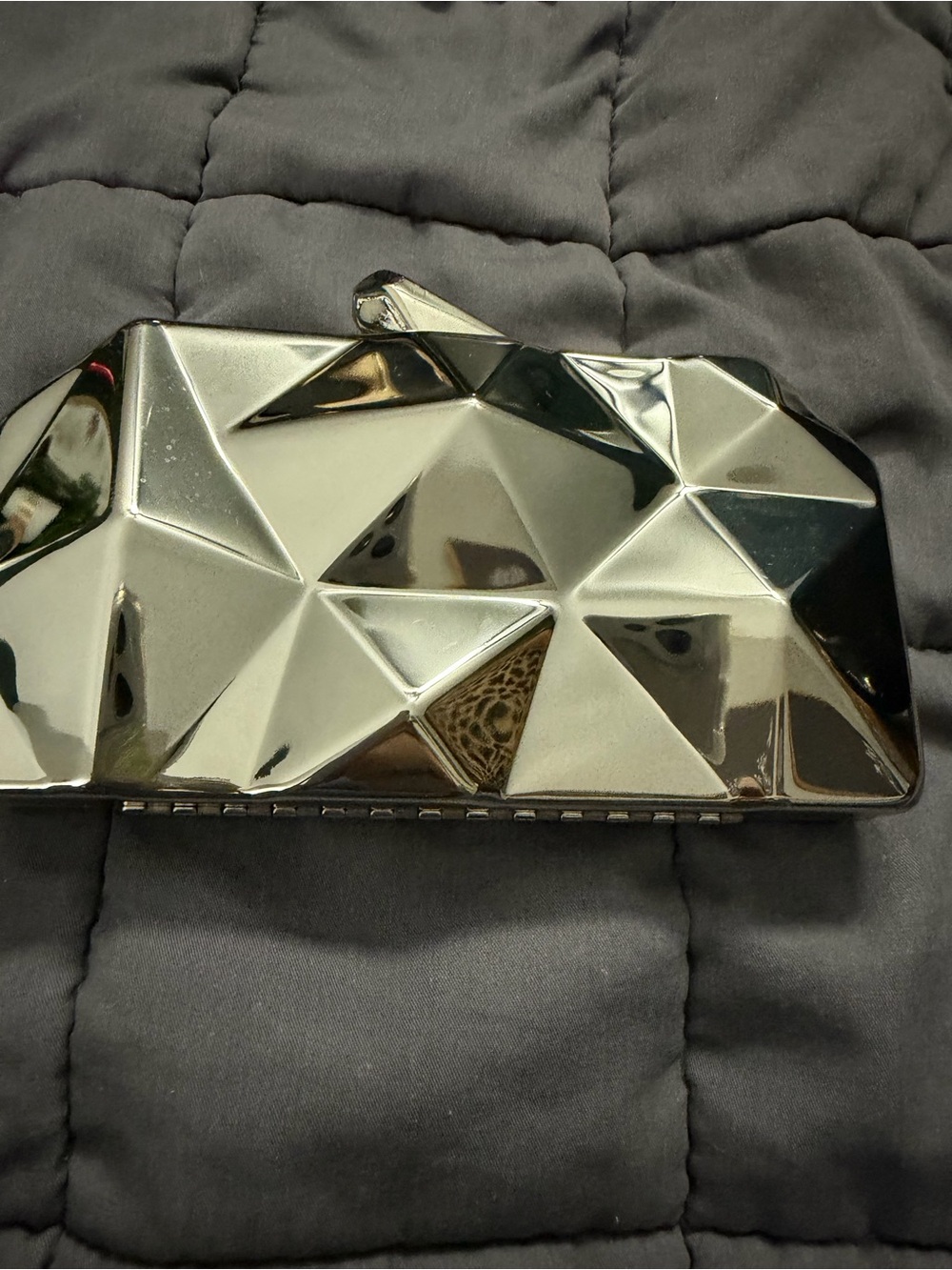 Geometric Faceted Metallic Clutch - Silver